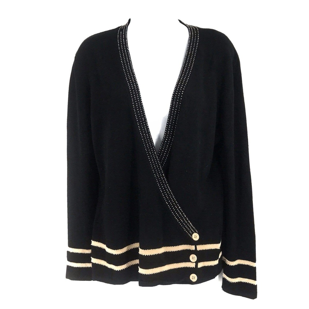Yuka Women's Size T4 Long Sleeve Deep V-Neck Beaded Black Cardigan